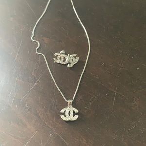 Silver Chanel studs and necklace- not authentic